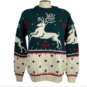 Vintage, Eddie Bauer sweater, reindeer and snowflake, classic 1990 sweater